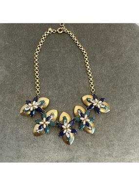J. Crew Vintage Rare Bronze And Glass Rhinestones Art Deco Statement Necklace